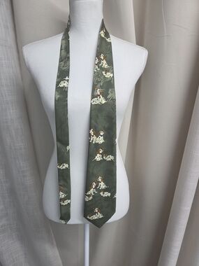 Vintage Retro Paradise Handmade Disney 101 Dalmatians Silk Art Deco Tie Green